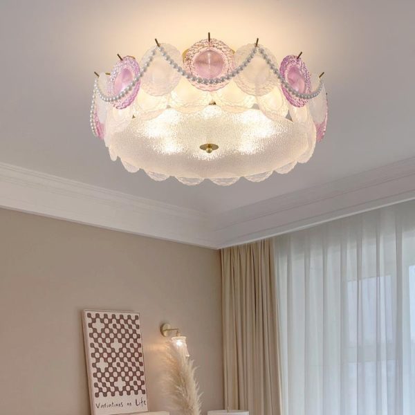 Contemporary Creative Kids Round Piece Pearl Hardware Glass 5/8 Light Semi-Flush Mount Ceiling Light For Bedroom - Image 3