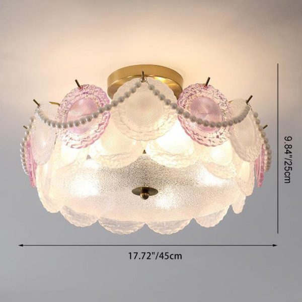 Contemporary Creative Kids Round Piece Pearl Hardware Glass 5/8 Light Semi-Flush Mount Ceiling Light For Bedroom - Image 4