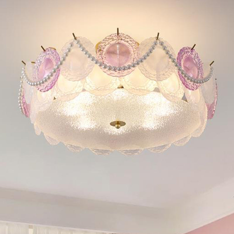 BS-Lighting-LC03018-11.jpg Contemporary Creative Kids Round Piece Pearl Hardware Glass 5/8 Light Semi-Flush Mount Ceiling Light For Bedroom - Image 1