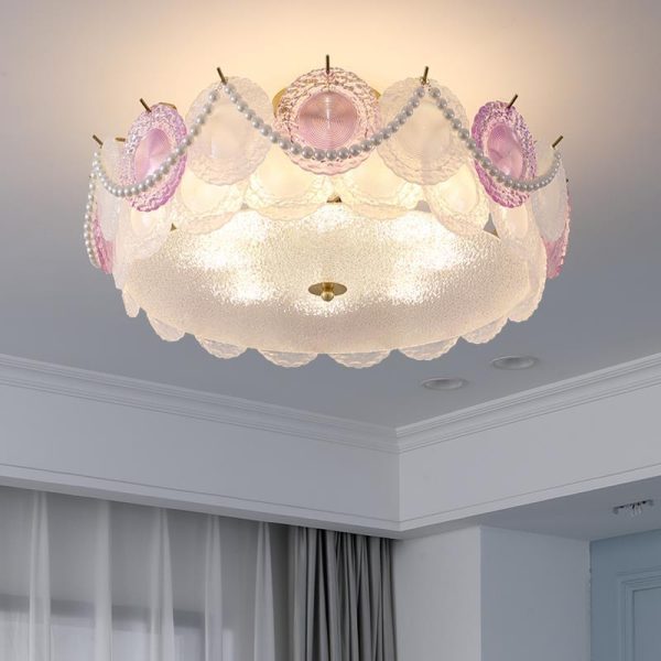 Contemporary Creative Kids Round Piece Pearl Hardware Glass 5/8 Light Semi-Flush Mount Ceiling Light For Bedroom - Image 2
