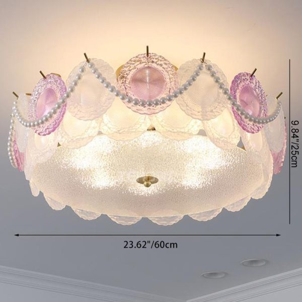 Contemporary Creative Kids Round Piece Pearl Hardware Glass 5/8 Light Semi-Flush Mount Ceiling Light For Bedroom - Image 5