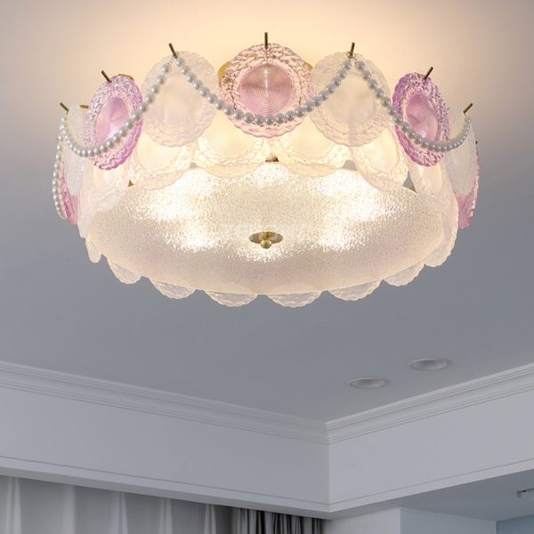 Contemporary Creative Kids Round Piece Pearl Hardware Glass 5/8 Light Semi-Flush Mount Ceiling Light For Bedroom - Image 8