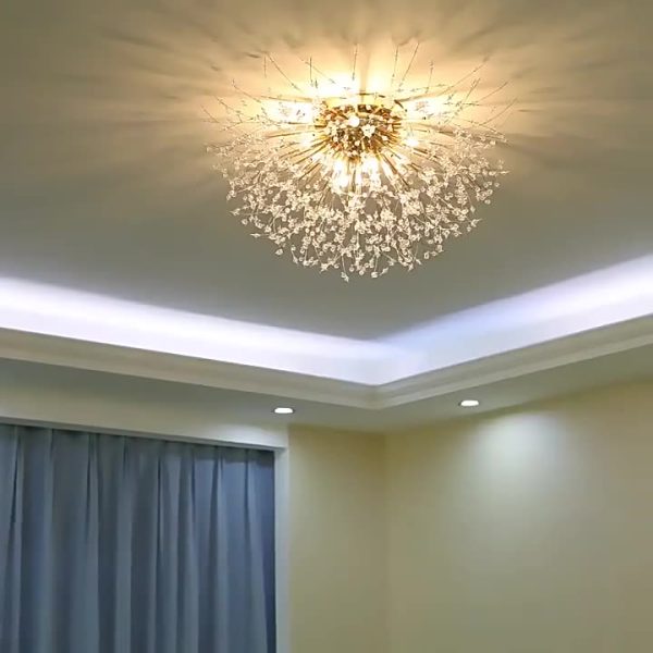 Contemporary Creative Branch Round Dandelion Shape Iron Crystal 4/5/6/8 Light Semi-Flush Mount Ceiling Light For Living Room - Image 11