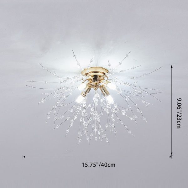 Contemporary Creative Branch Round Dandelion Shape Iron Crystal 4/5/6/8 Light Semi-Flush Mount Ceiling Light For Living Room - Image 4