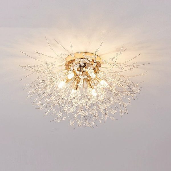 Contemporary Creative Branch Round Dandelion Shape Iron Crystal 4/5/6/8 Light Semi-Flush Mount Ceiling Light For Living Room - Image 16