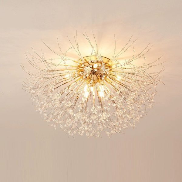 Contemporary Creative Branch Round Dandelion Shape Iron Crystal 4/5/6/8 Light Semi-Flush Mount Ceiling Light For Living Room - Image 17