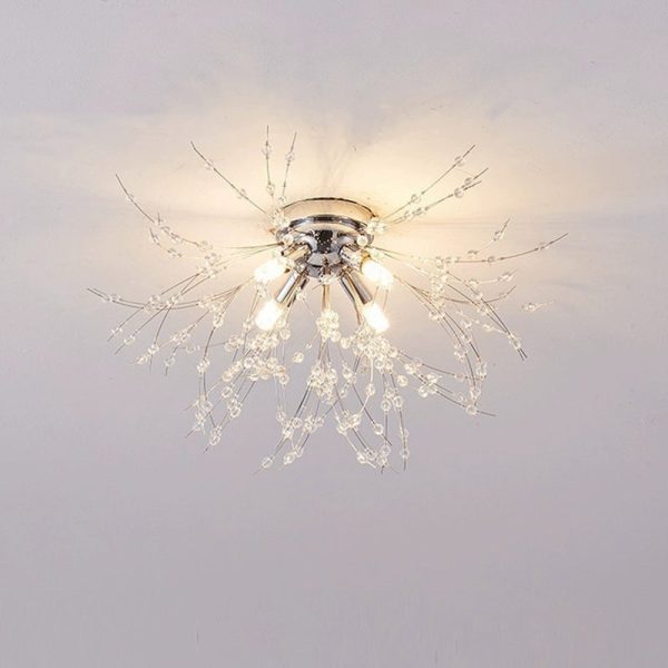 Contemporary Creative Branch Round Dandelion Shape Iron Crystal 4/5/6/8 Light Semi-Flush Mount Ceiling Light For Living Room - Image 18