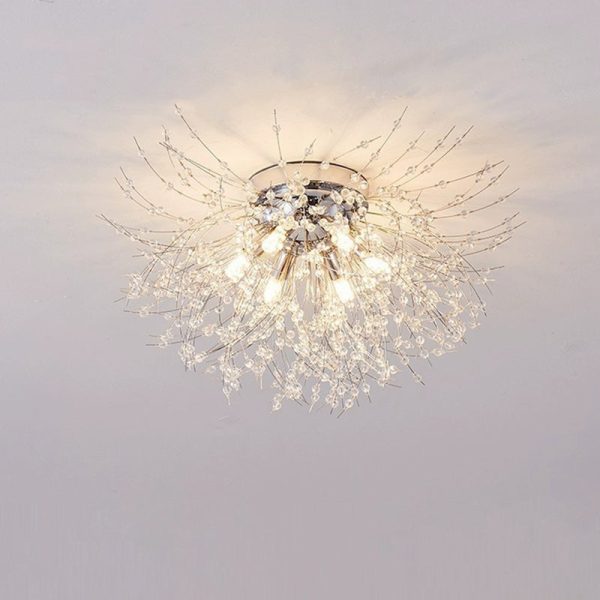 Contemporary Creative Branch Round Dandelion Shape Iron Crystal 4/5/6/8 Light Semi-Flush Mount Ceiling Light For Living Room - Image 13