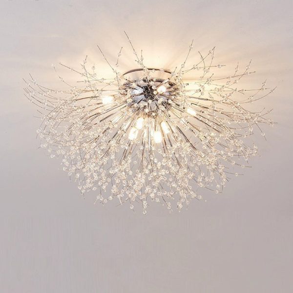 Contemporary Creative Branch Round Dandelion Shape Iron Crystal 4/5/6/8 Light Semi-Flush Mount Ceiling Light For Living Room - Image 14