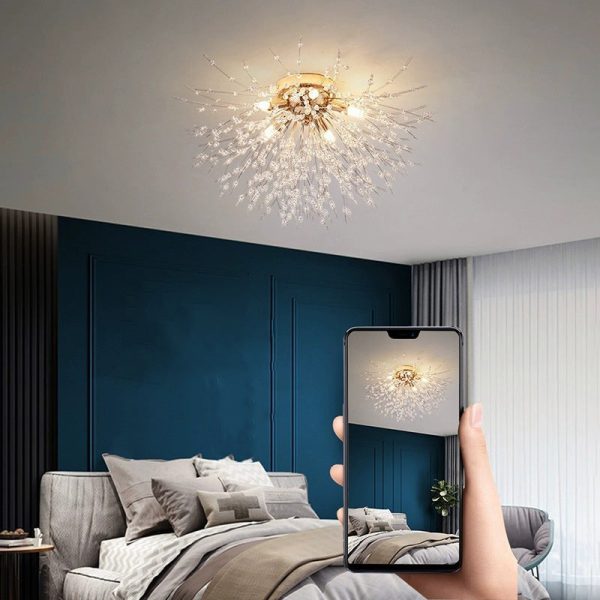 Contemporary Creative Branch Round Dandelion Shape Iron Crystal 4/5/6/8 Light Semi-Flush Mount Ceiling Light For Living Room - Image 2