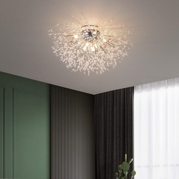 Contemporary Creative Branch Round Dandelion Shape Iron Crystal 4/5/6/8 Light Semi-Flush Mount Ceiling Light For Living Room - Image 12