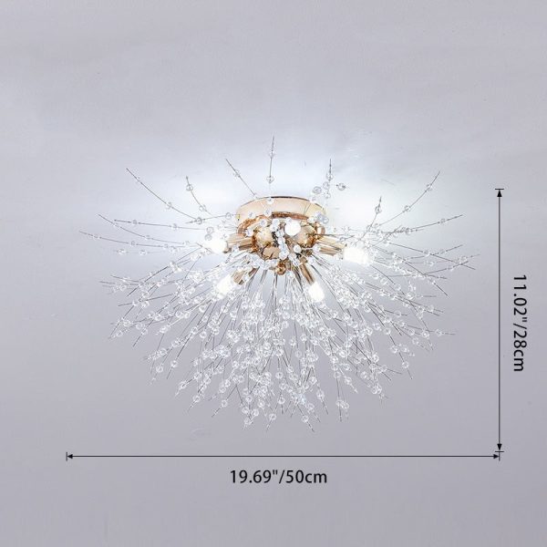 Contemporary Creative Branch Round Dandelion Shape Iron Crystal 4/5/6/8 Light Semi-Flush Mount Ceiling Light For Living Room - Image 5