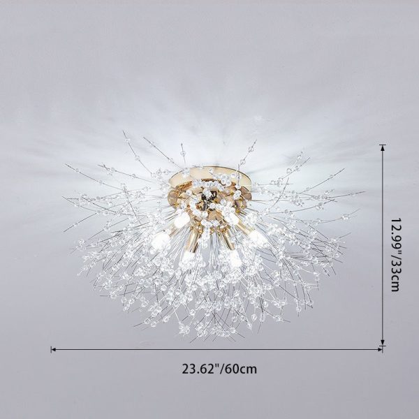 Contemporary Creative Branch Round Dandelion Shape Iron Crystal 4/5/6/8 Light Semi-Flush Mount Ceiling Light For Living Room - Image 6