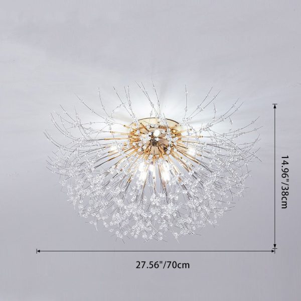 Contemporary Creative Branch Round Dandelion Shape Iron Crystal 4/5/6/8 Light Semi-Flush Mount Ceiling Light For Living Room - Image 7