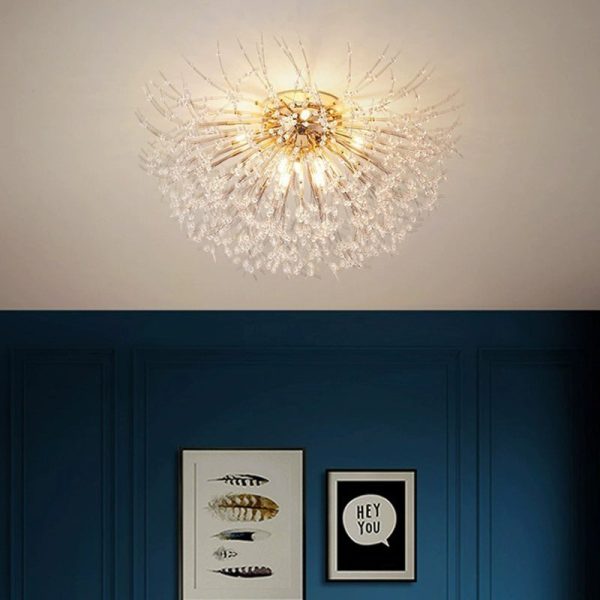 Contemporary Creative Branch Round Dandelion Shape Iron Crystal 4/5/6/8 Light Semi-Flush Mount Ceiling Light For Living Room - Image 10
