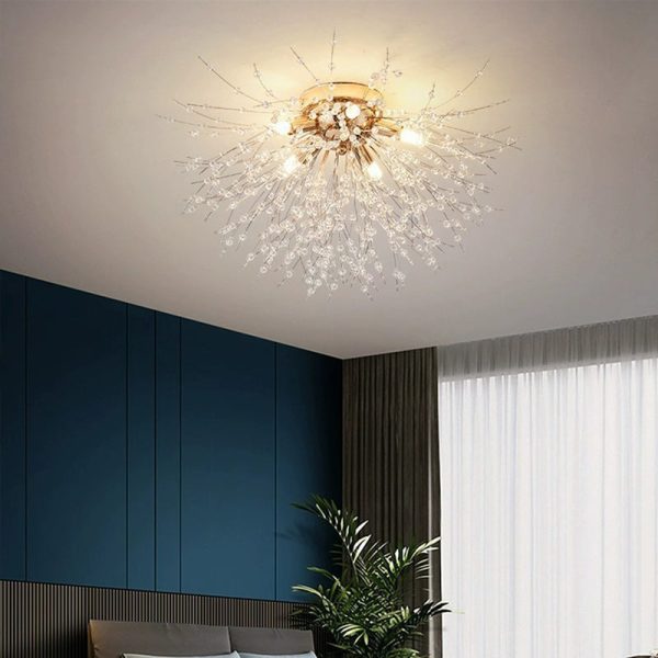 Contemporary Creative Branch Round Dandelion Shape Iron Crystal 4/5/6/8 Light Semi-Flush Mount Ceiling Light For Living Room - Image 3