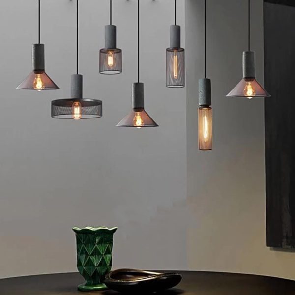 Contemporary Industrial Cylinder Dome Cement Iron Shade 1-Light Pendant Light For Living Room - Image 2