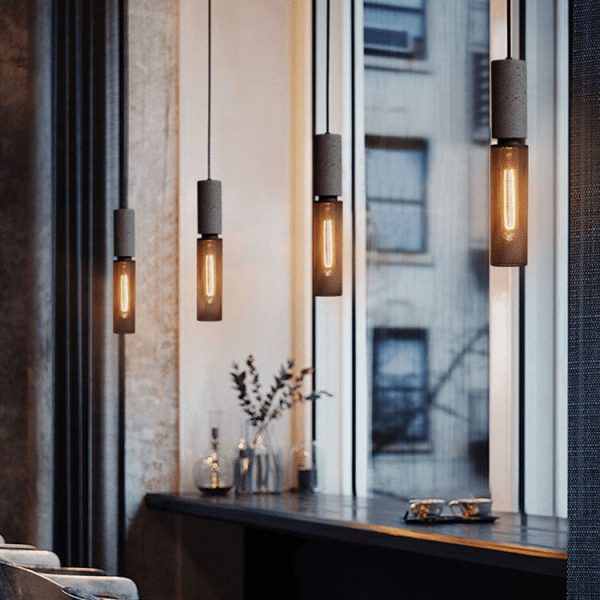 Contemporary Industrial Cylinder Dome Cement Iron Shade 1-Light Pendant Light For Living Room - Image 12