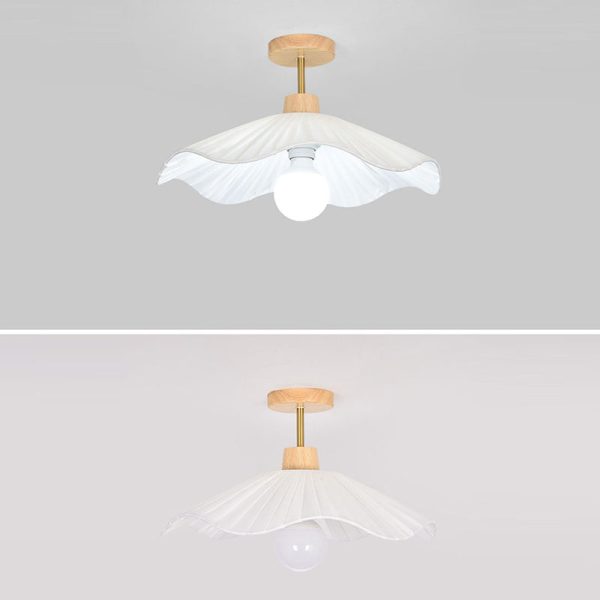 Modern Minimalist Round Flower Wooden Fabric Shade 1-Light Semi-Flush Mount Ceiling Light For Living Room - Image 10