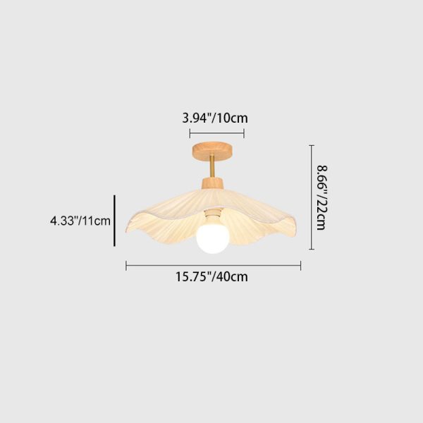 Modern Minimalist Round Flower Wooden Fabric Shade 1-Light Semi-Flush Mount Ceiling Light For Living Room - Image 4