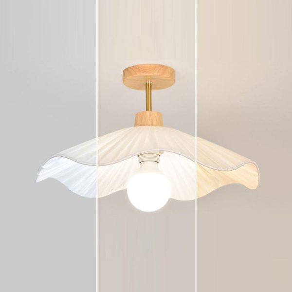 Modern Minimalist Round Flower Wooden Fabric Shade 1-Light Semi-Flush Mount Ceiling Light For Living Room - Image 11