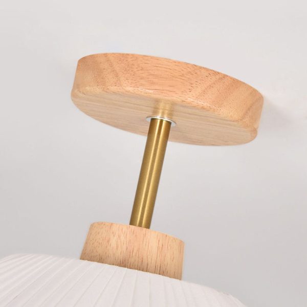 Modern Minimalist Round Flower Wooden Fabric Shade 1-Light Semi-Flush Mount Ceiling Light For Living Room - Image 5