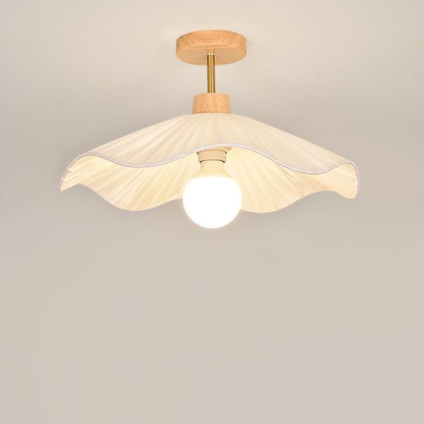 Modern Minimalist Round Flower Wooden Fabric Shade 1-Light Semi-Flush Mount Ceiling Light For Living Room - Image 8