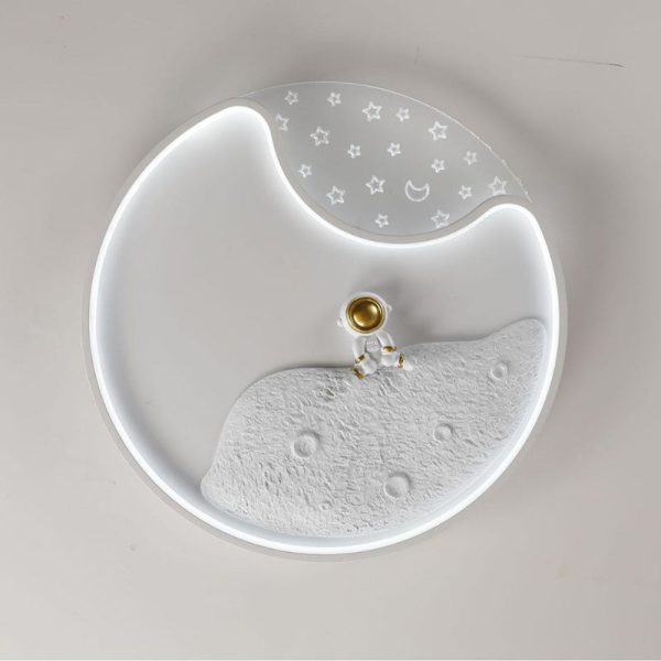 Modern Minimalist Round Moon Astronaut Iron Acrylic LED Flush Mount Ceiling Light For Bedroom - Image 9