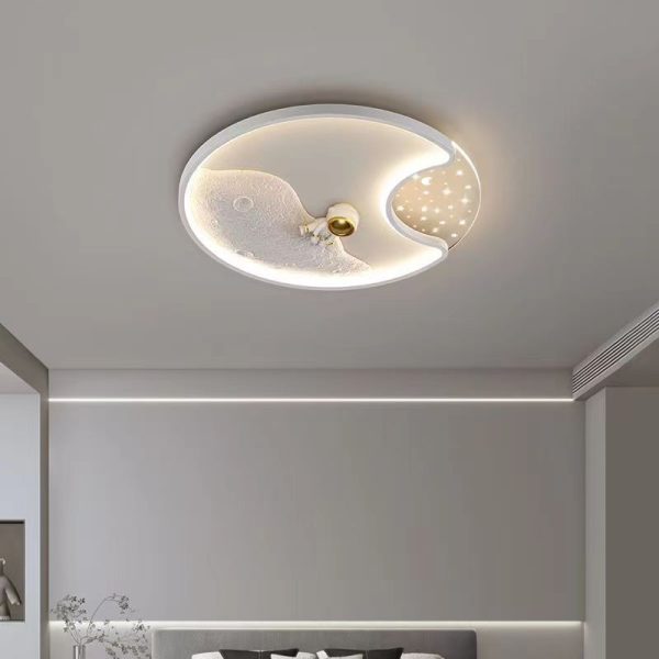 Modern Minimalist Round Moon Astronaut Iron Acrylic LED Flush Mount Ceiling Light For Bedroom - Image 3