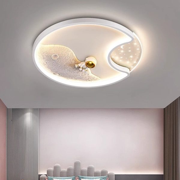 Modern Minimalist Round Moon Astronaut Iron Acrylic LED Flush Mount Ceiling Light For Bedroom - Image 2