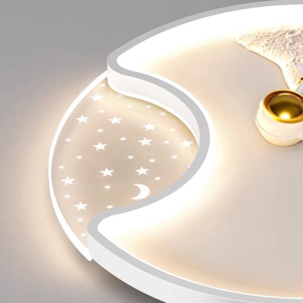 Modern Minimalist Round Moon Astronaut Iron Acrylic LED Flush Mount Ceiling Light For Bedroom - Image 6