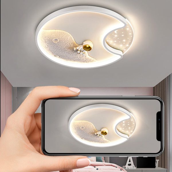 Modern Minimalist Round Moon Astronaut Iron Acrylic LED Flush Mount Ceiling Light For Bedroom - Image 11