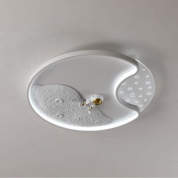 Modern Minimalist Round Moon Astronaut Iron Acrylic LED Flush Mount Ceiling Light For Bedroom - Image 8