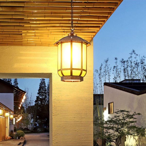 Traditional Chinese Round Lantern Aluminum Iron Glass 1-Light Pendant Light For Outdoor Patio - Image 2