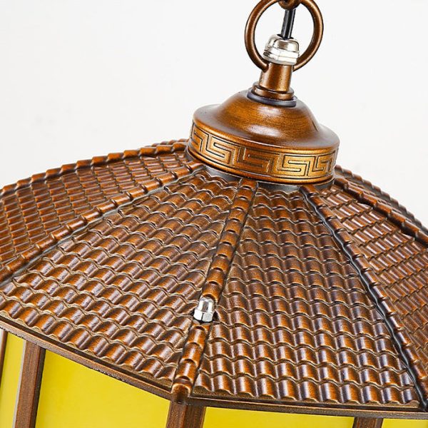 Traditional Chinese Round Lantern Aluminum Iron Glass 1-Light Pendant Light For Outdoor Patio - Image 8