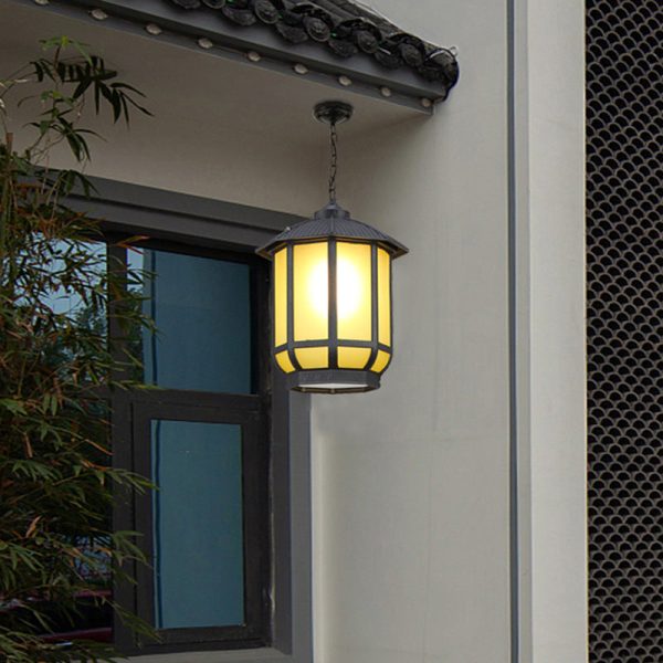 Traditional Chinese Round Lantern Aluminum Iron Glass 1-Light Pendant Light For Outdoor Patio - Image 10