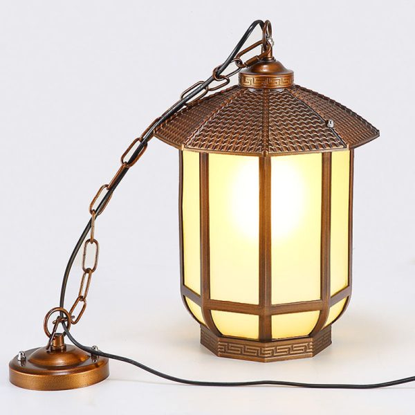 Traditional Chinese Round Lantern Aluminum Iron Glass 1-Light Pendant Light For Outdoor Patio - Image 9