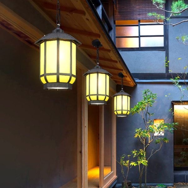 Traditional Chinese Round Lantern Aluminum Iron Glass 1-Light Pendant Light For Outdoor Patio - Image 17