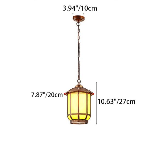 Traditional Chinese Round Lantern Aluminum Iron Glass 1-Light Pendant Light For Outdoor Patio - Image 4