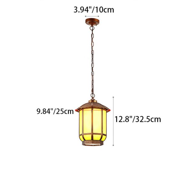 Traditional Chinese Round Lantern Aluminum Iron Glass 1-Light Pendant Light For Outdoor Patio - Image 5