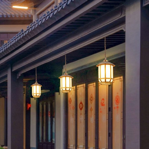 Traditional Chinese Round Lantern Aluminum Iron Glass 1-Light Pendant Light For Outdoor Patio - Image 13