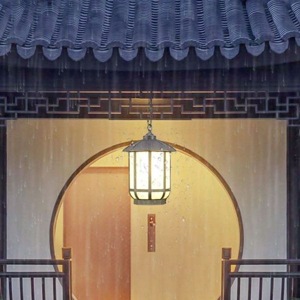 Traditional Chinese Round Lantern Aluminum Iron Glass 1-Light Pendant Light For Outdoor Patio - Image 14