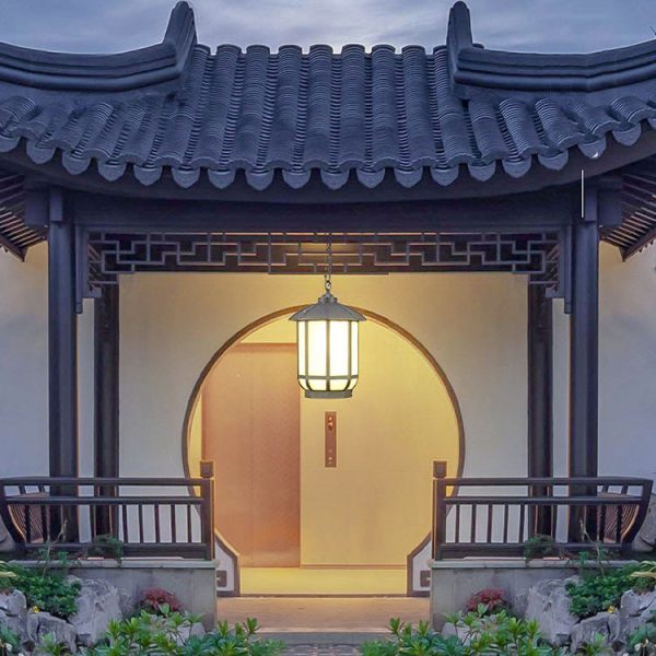 Traditional Chinese Round Lantern Aluminum Iron Glass 1-Light Pendant Light For Outdoor Patio - Image 15