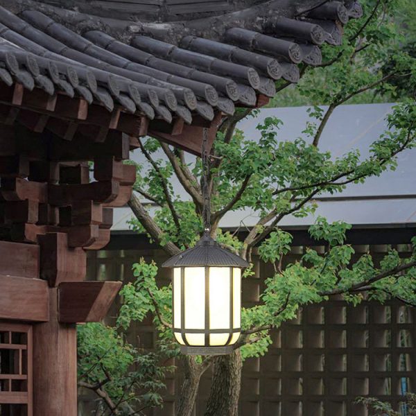 Traditional Chinese Round Lantern Aluminum Iron Glass 1-Light Pendant Light For Outdoor Patio - Image 16