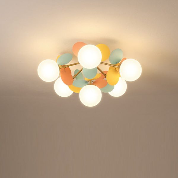 Contemporary Creative Branch Globe Round Piece Metal Glass Acrylic 4/6/8 Light Flush Mount Ceiling Light For Bedroom - Image 25