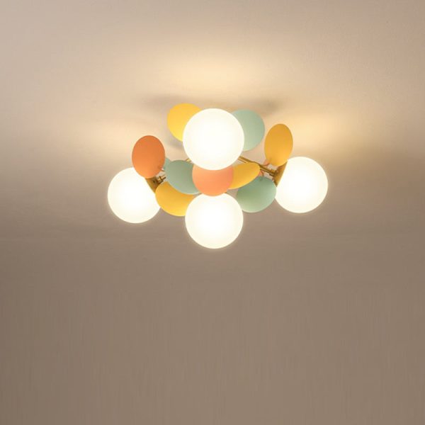 Contemporary Creative Branch Globe Round Piece Metal Glass Acrylic 4/6/8 Light Flush Mount Ceiling Light For Bedroom - Image 26