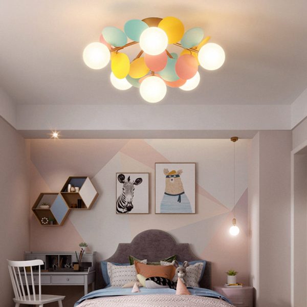 Contemporary Creative Branch Globe Round Piece Metal Glass Acrylic 4/6/8 Light Flush Mount Ceiling Light For Bedroom - Image 3