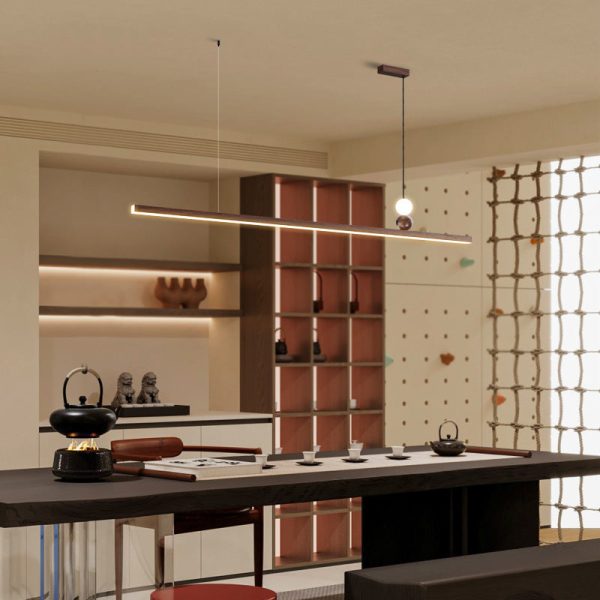 Modern Minimalist Rectangular Bar Aluminum Acrylic LED Island Light Chandelier For Dining Room - Image 8