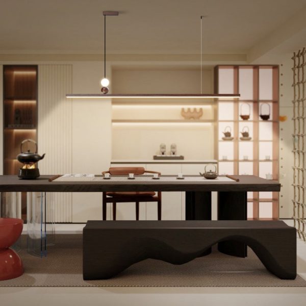 Modern Minimalist Rectangular Bar Aluminum Acrylic LED Island Light Chandelier For Dining Room - Image 2