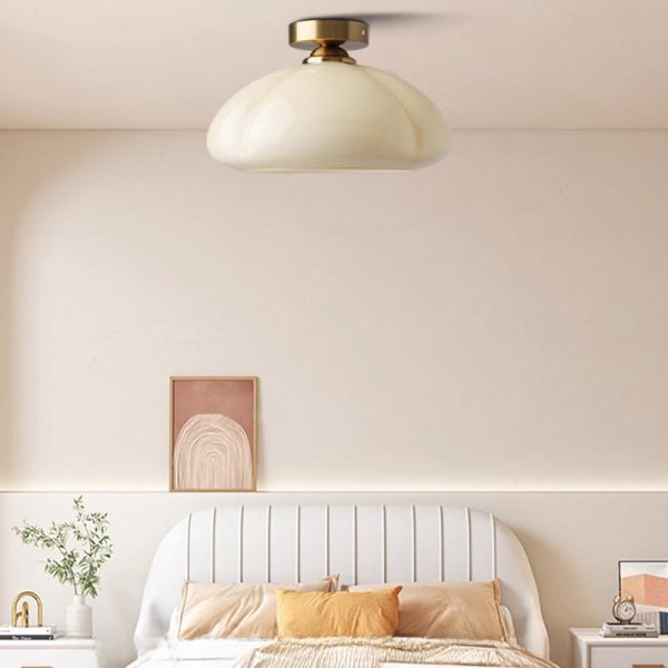 Contemporary Nordic Pumpkin Shape Iron Glass 1-Light Semi-Flush Mount Ceiling Light For Living Room - Image 2